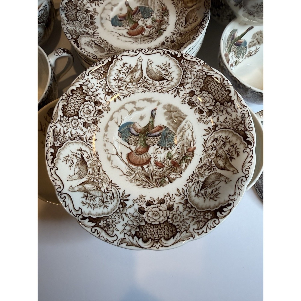 Johnson Bros Wild Turkey Native American Windsor Ware 9 Cups 10 Saucers Set - Picture 7 of 11
